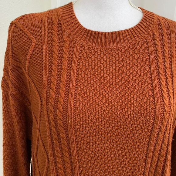 Urban Outfitters BDG Small Crew Neck Oversized Cable Knit Sweater Elbow Patches - Picture 11 of 11